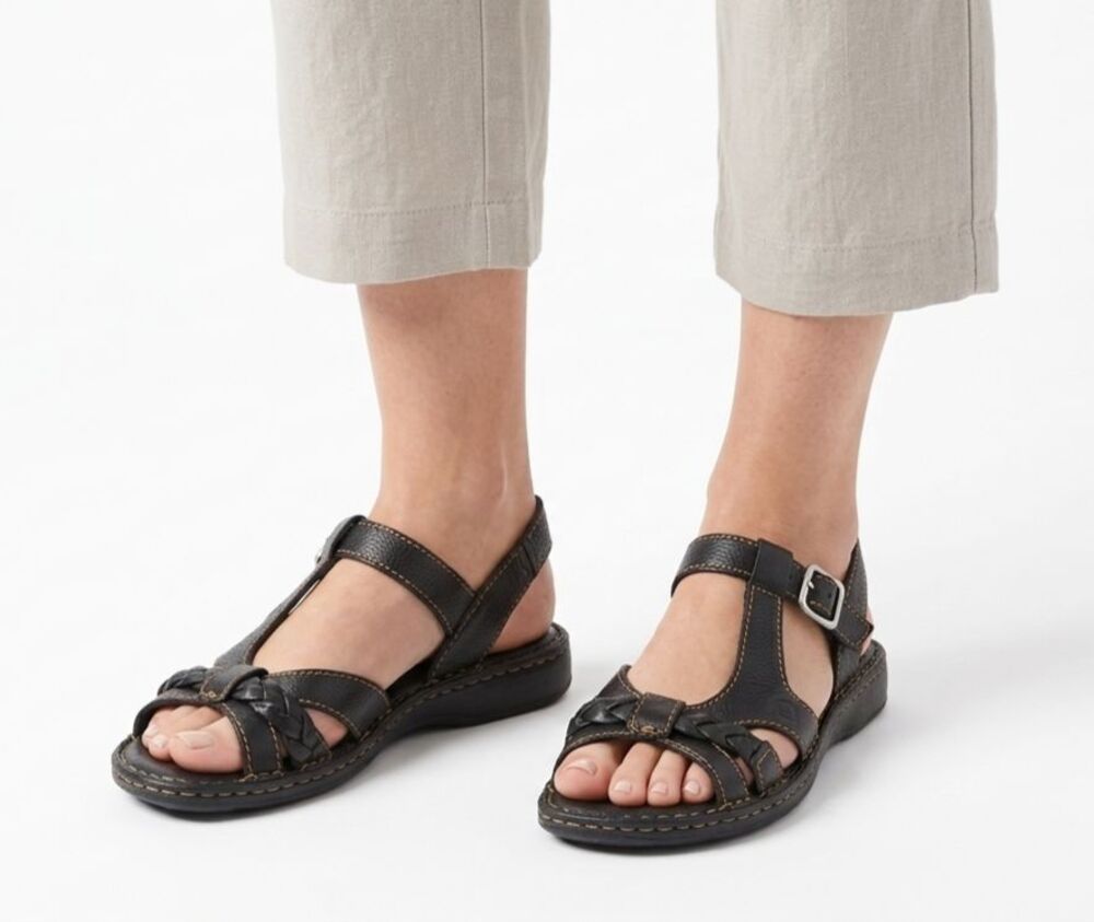 Born W31487 Black Leather Braided Slingback Sandals Comfort Shoes Women's Size 8